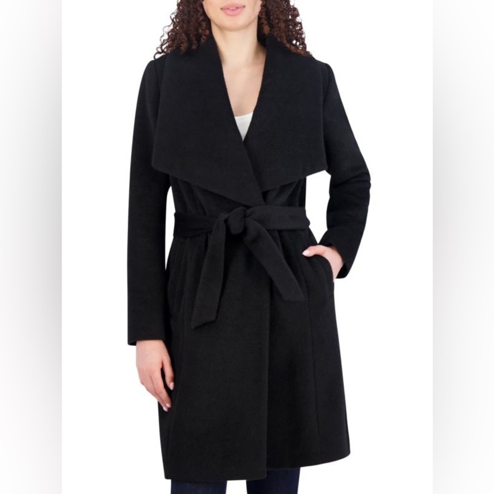 Cole Haan Belted Wool Blend Wrap Coat